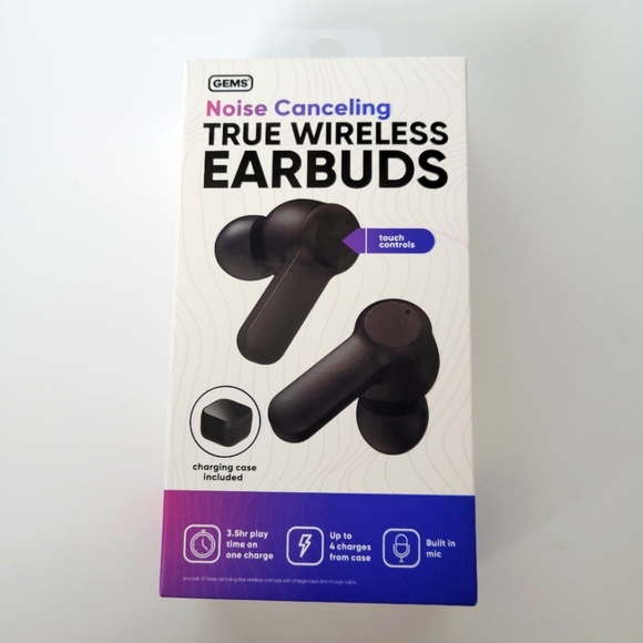 Noise Canceling True Wireless Headphones Gems Black NIB with Charging Case - Picture 1 of 5
